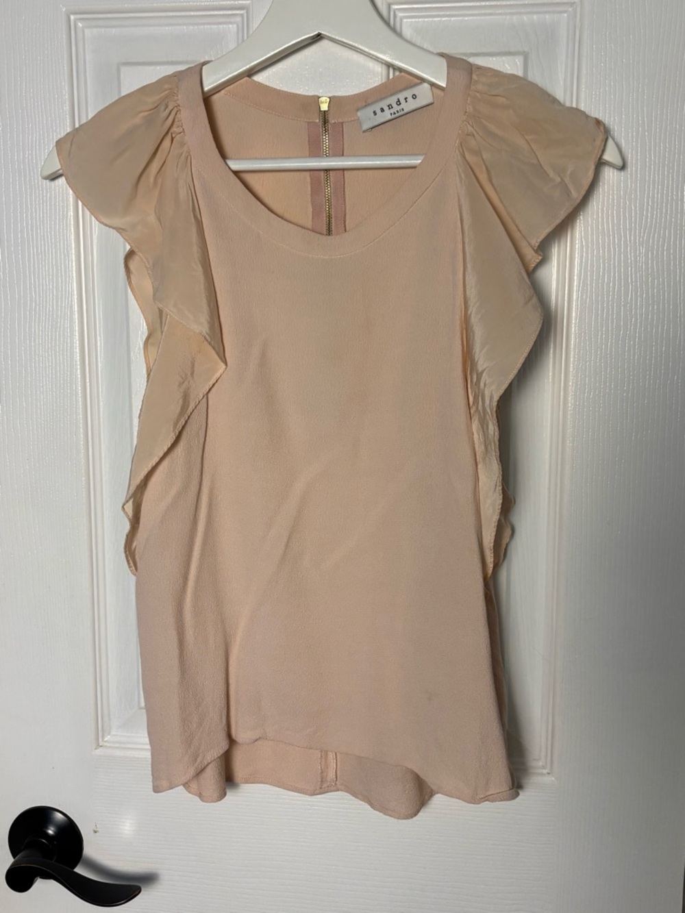 Sandro Blush Pink Ruffle Sleeve Blouse Size 1